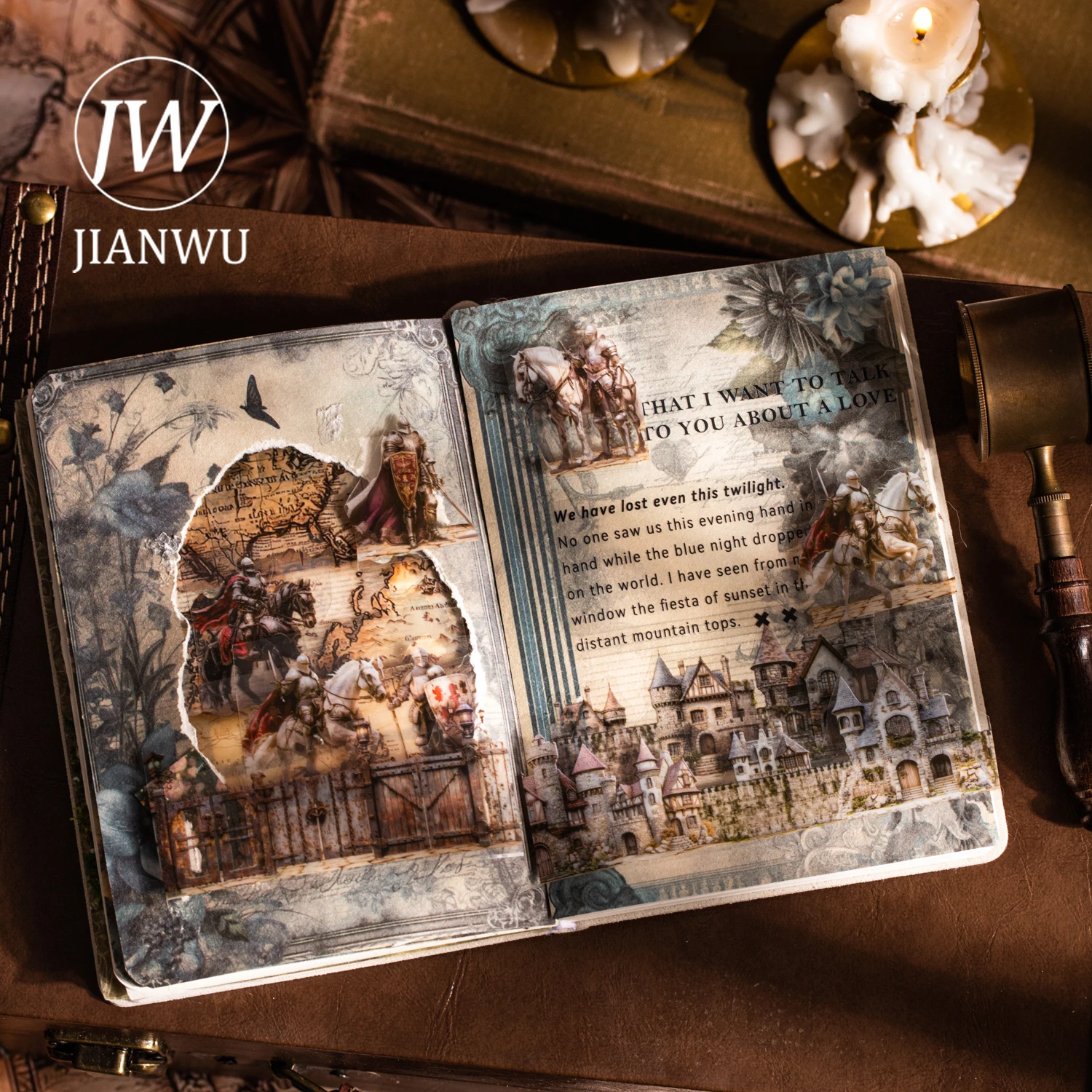 JIANWU 중세 여행 시리즈 빈티지 기사 성 풍경 소재 콜라주 PET 테이프 크리에이티브 저널 문구류