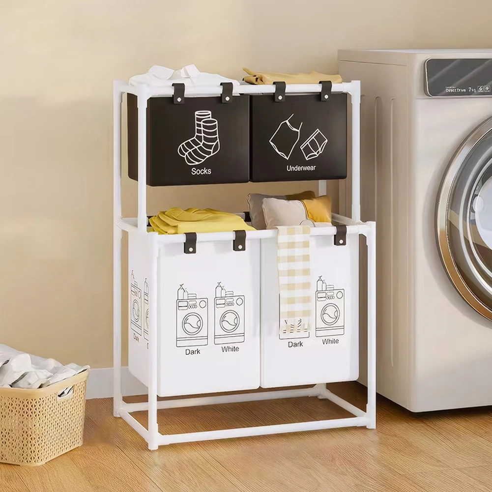 Laundry Sorter Basket Laundry Storage Hamper 2/3 Layer Dirty Clothes Hamper Waterproof Sorter Organizer for Home Dorm