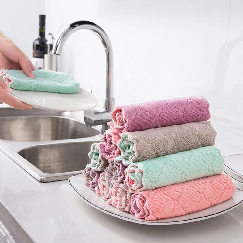 Kitchen Towel Double-sided Dish Cloth Non-oily Scouring Pad for Cleaning Super Absorbent Microfiber Cleaning Cloth 10PCS