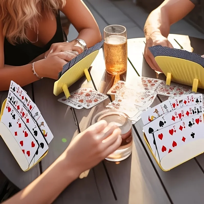 4-Pack Yellow PVC Card Holders for Playing Cards, Poker Party, Family Game Night, Card Game Accessories