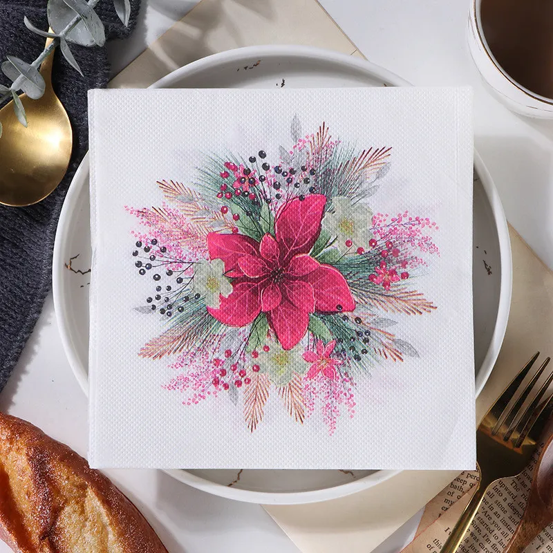 Christmas Series Printed Paper Disposable Dinner Table Napkin Tissues for Xmas Happy New Year Party Decoration 20Pcs/Lot