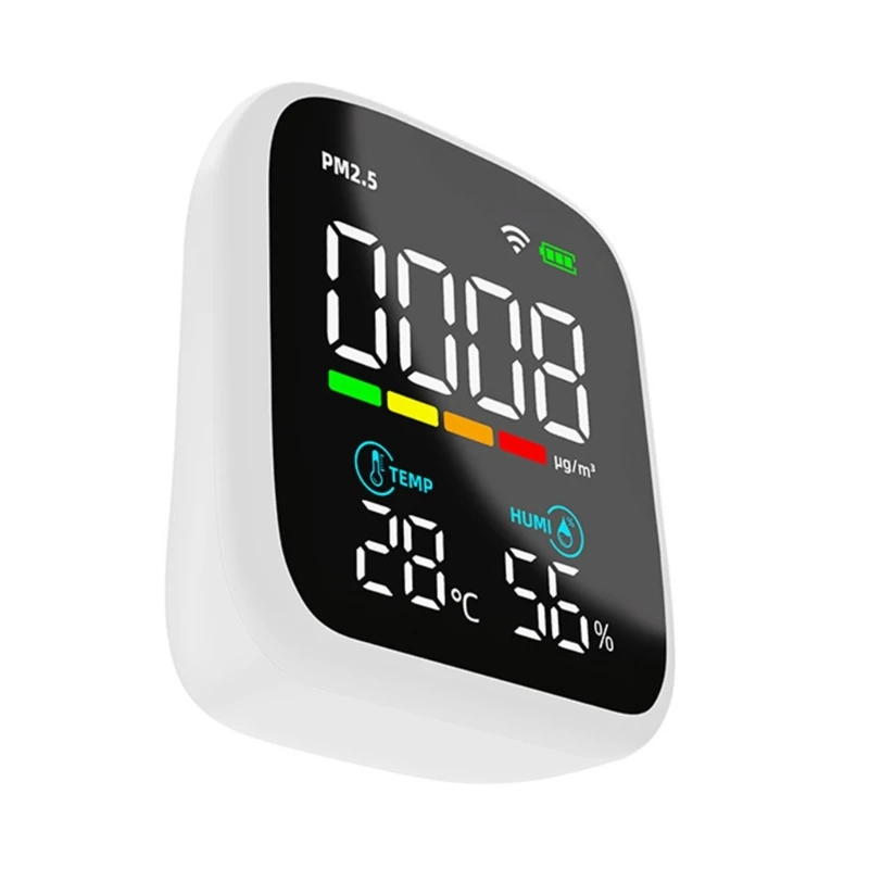 

Air Quality Detector with Backlit LED Display Temperature Humidity PM2.5 Tester Battery Power for Home Office