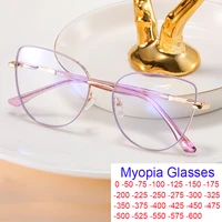New Fashion Vintage Metal Eyeglasses For Nearsightedness Anti Blue Light Myopia Eyewear Elegant Purple Cat Eye Glasses Frame 1