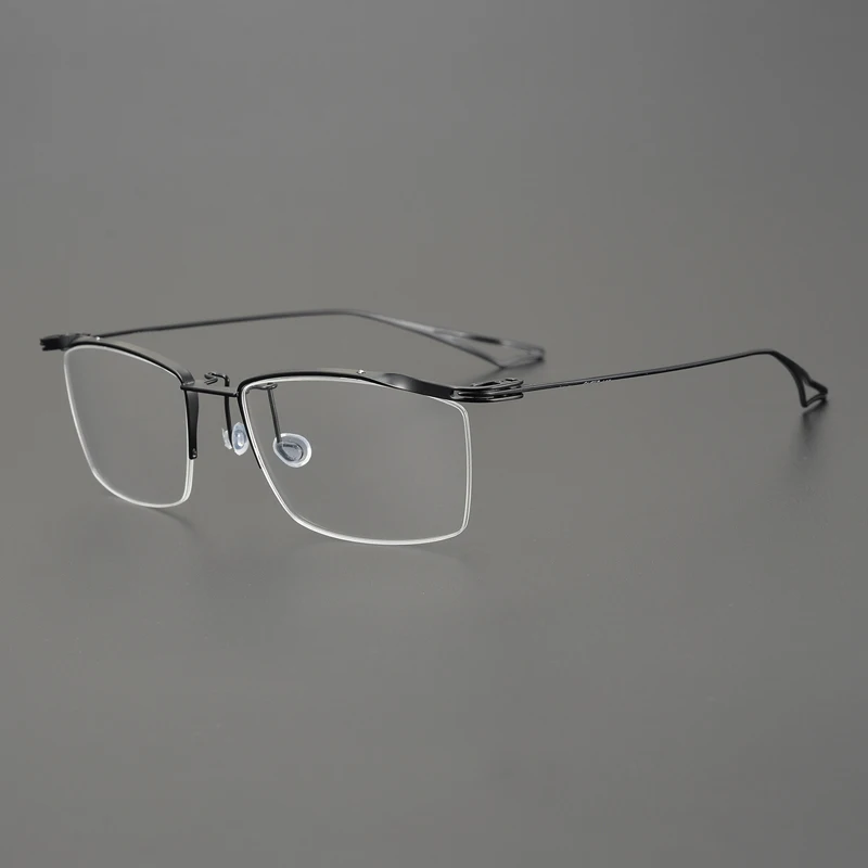

Pure Titanium Business Eyewear Half Frame Glasses Men Square 6.8g Ultra-light Eyeglasses Myopia Big Face Rim Prescription Lenses