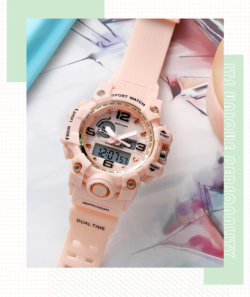 SANDA New Design Women Watches Sports Military Waterproof Watch Analog Digital Watch Ladies Clock Casual Relogio Feminino 842