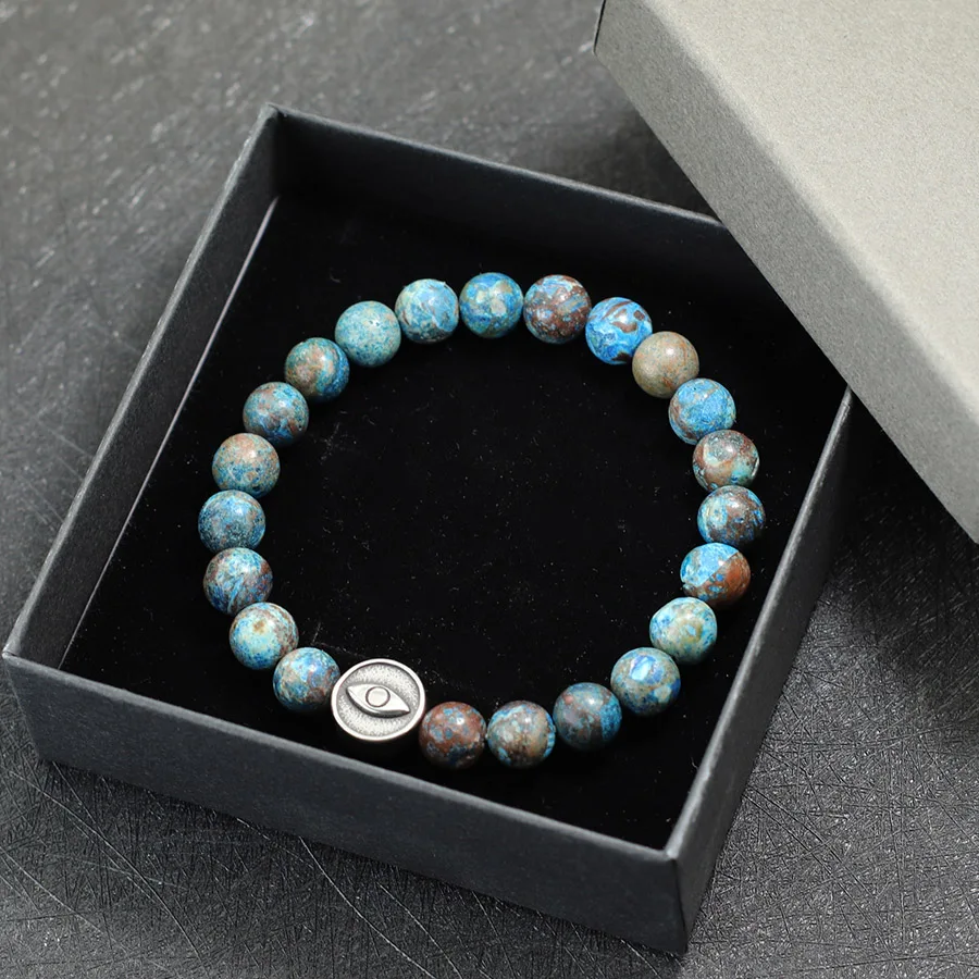 Stainless Steel Evil Eye Bracelet for Men with Natural Stone