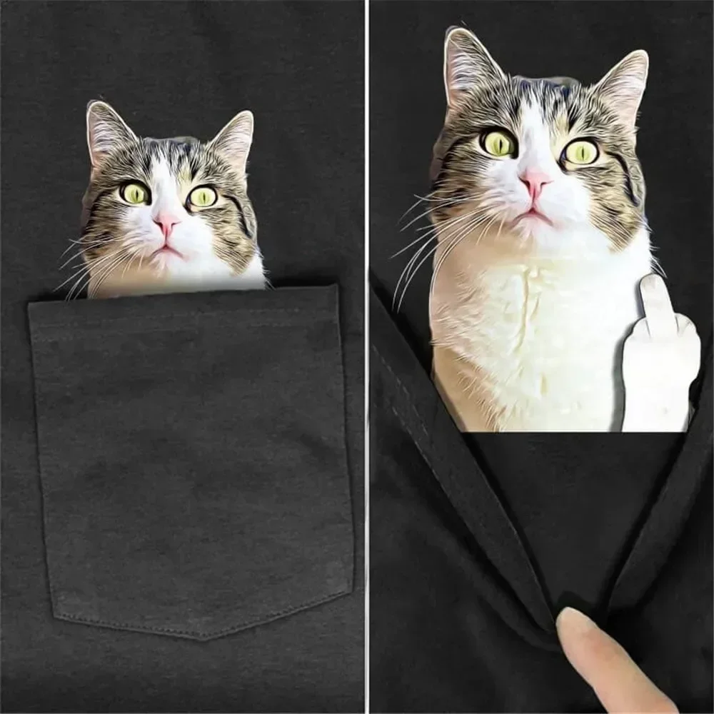 CLOOCL Animals Cats T-Shirt Funny Cat Pizza Pocket Print T-shirt Mens Women Summer Short Sleeve Shirts Hip Hop Tops Dropshipping