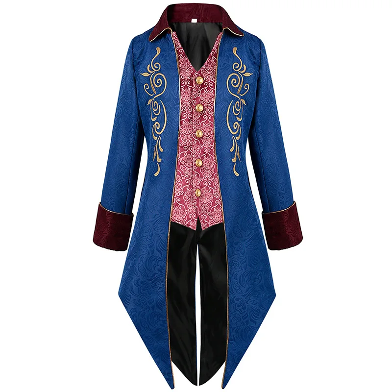 

Embroidery Men's Jacket Medieval Cosplay Clothes Victorian Man Trench Coat Steampunk Tailcoat Carnival Halloween Costume