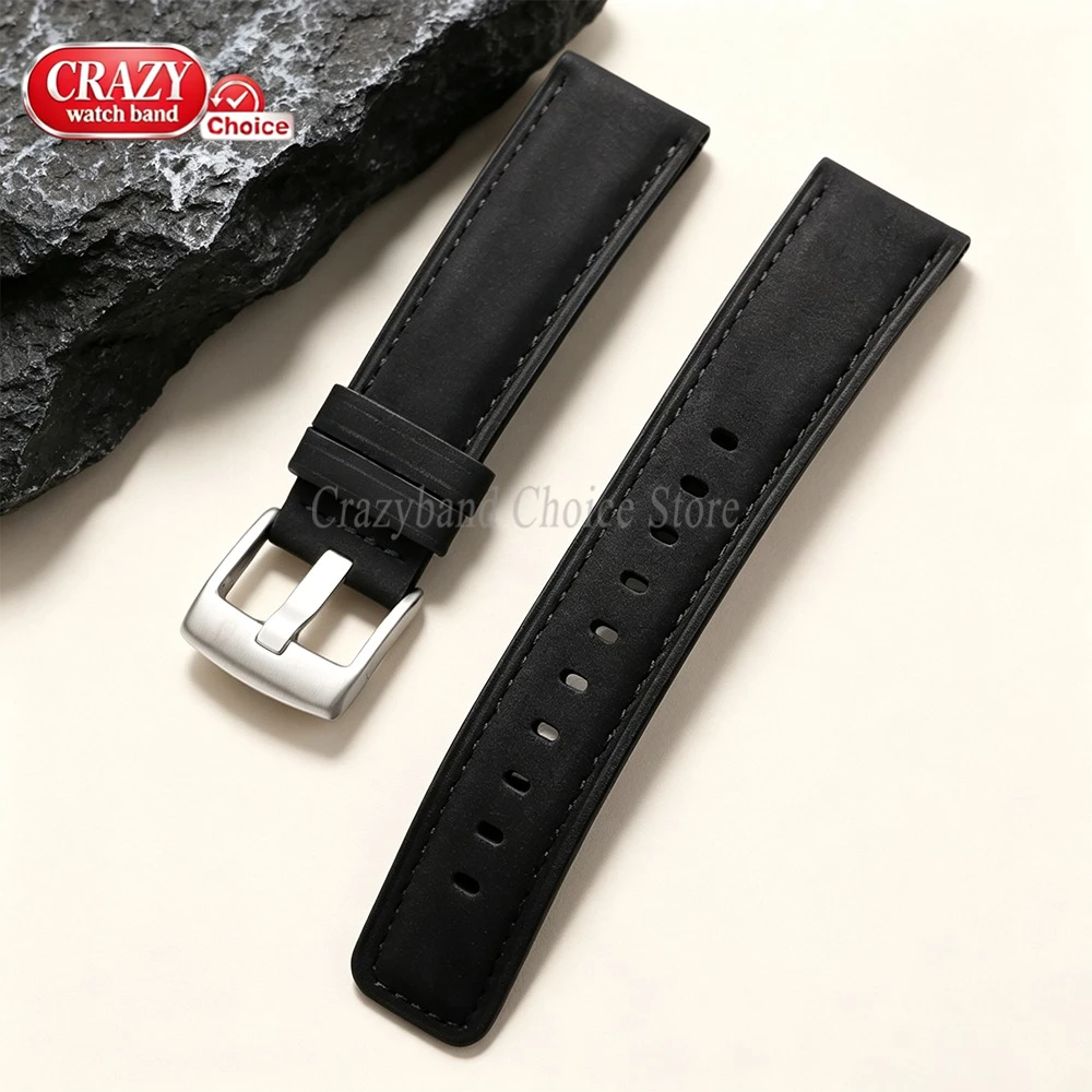 Handmade Brown & Black Leather Cowhide Business Watch Band