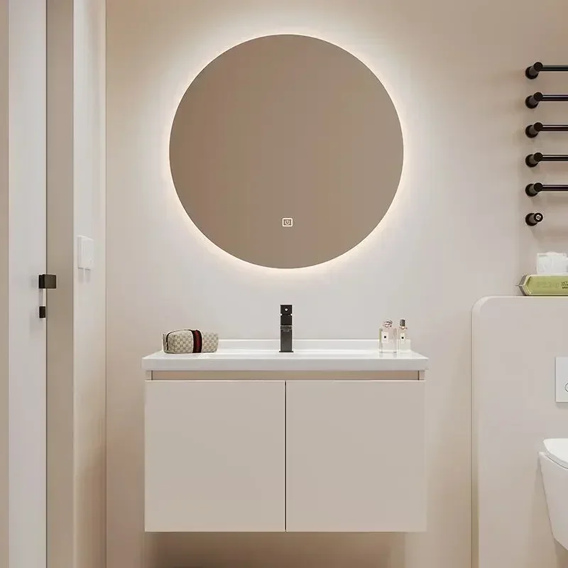 *White Display Bathroom Cabinets Integrated Ceramic Washbasin Wall Mirror Drawer Bathroom Cabinets Toilet Furniture