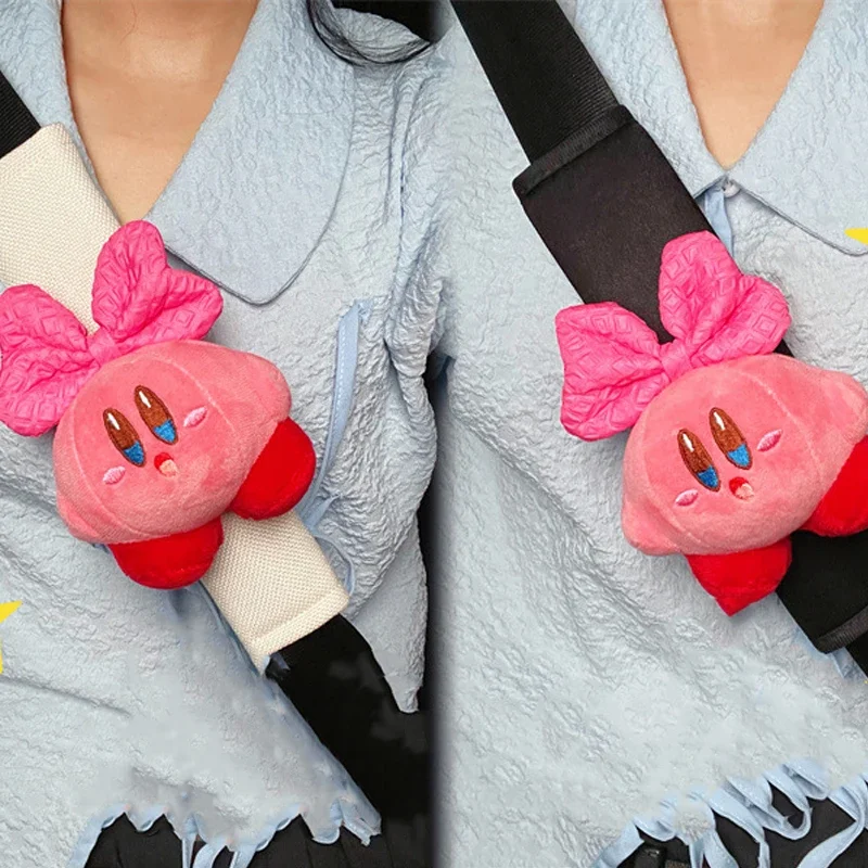 

Kirby Soft Cute Seat Belt Cover Kawaii Bow Knot Car Decoration Anti Slip and Anti Strangulation Neck Protection Car Accessories