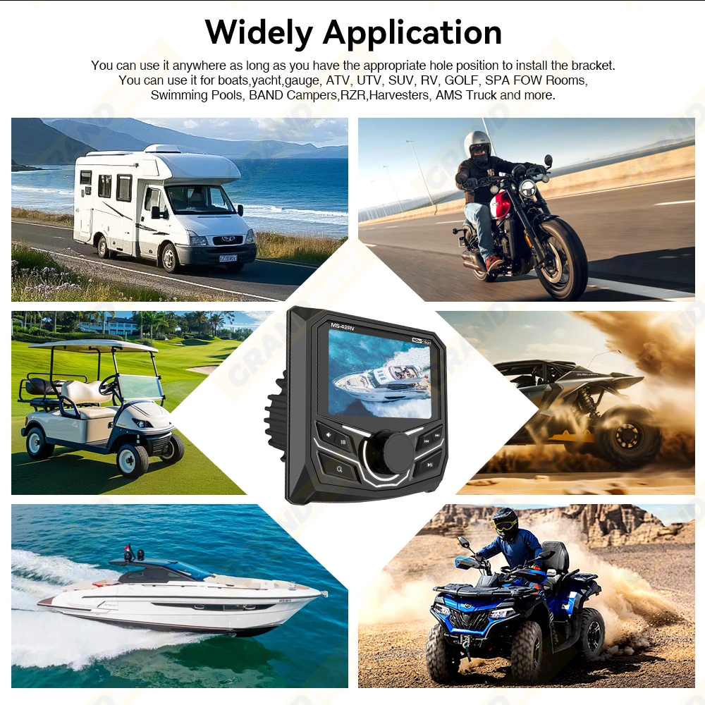 Marine Radio MP5 Player Boat Stereo For Yacht RV ATV UTV Golf Cart FM AM Digital Media Audio Bluetooth IPX5 Waterproof