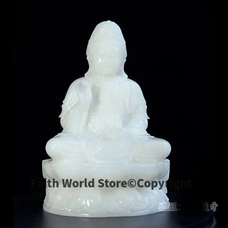 

TOP 30cm LARGE home efficacious Talisman Mascot Guanyin Lotus the Buddha FENG SHUI Natural jade Hand engraving Sculpture statue