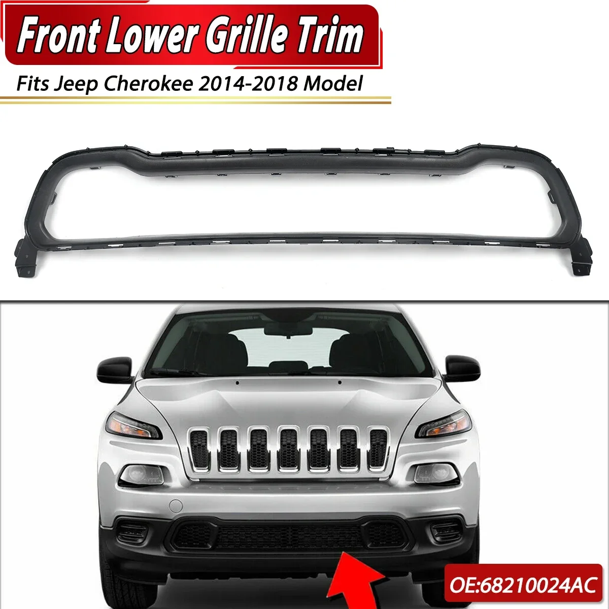 

for 2014-18 JEEP CHEROKEE FRONT FASCIA LOWER GRILLE TRIM SURROUND NEW MOPAR GENUINE