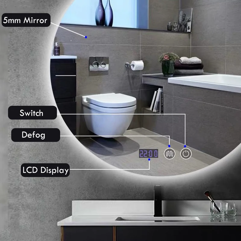 Round Smart LED Defogging Mirror 4