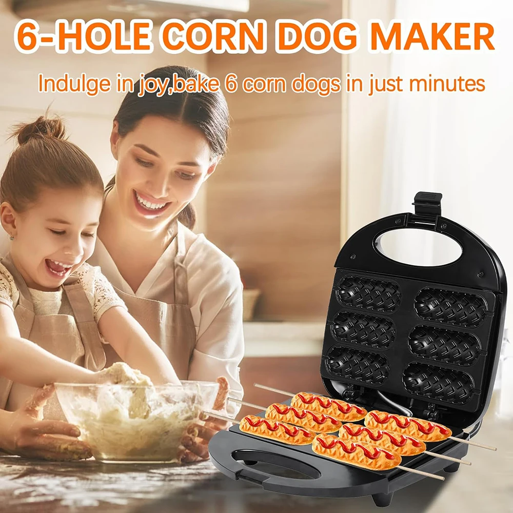 Electric Hot Dog Machine Waffle Maker 6 Corn Dogs Non-Stick Double-sided Heating Sausage Roll Maker Breakfast for Kid Party 220V 3