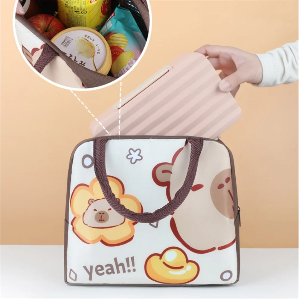 Cartoon Capybara Lunch Bag Children Portable Thermal Insulation Bento Box Bags Food Container Handbags for Office Tote Bag