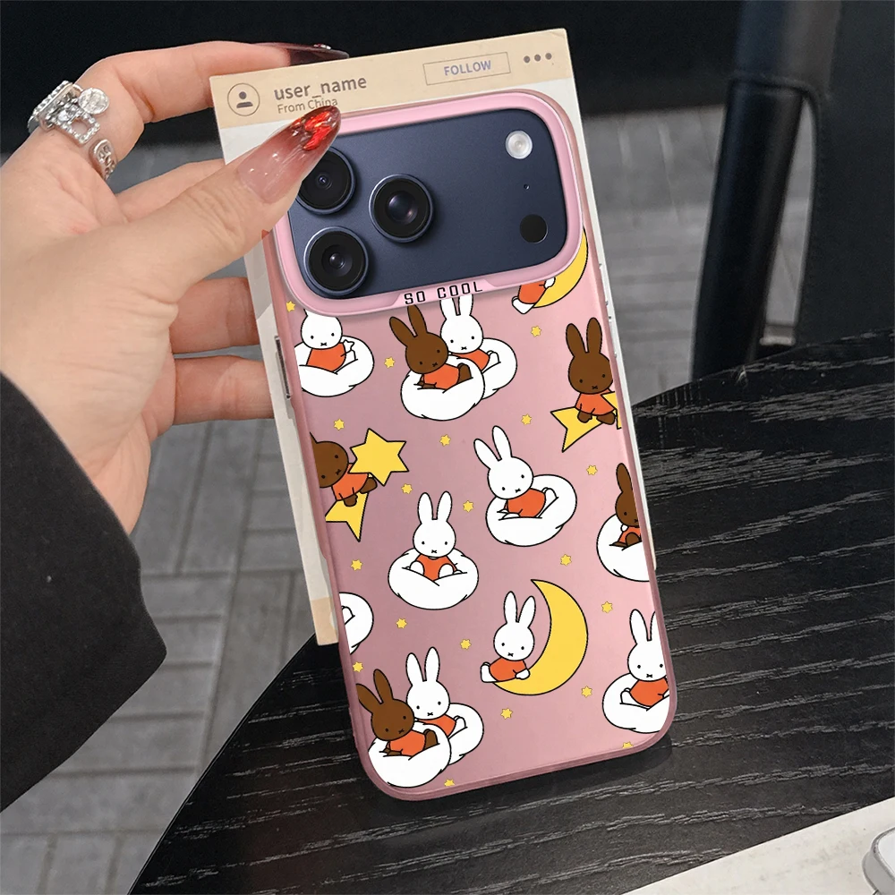 Cartoon Cute M-Miffy Electroplated Silver & Laser Pink Phone Case