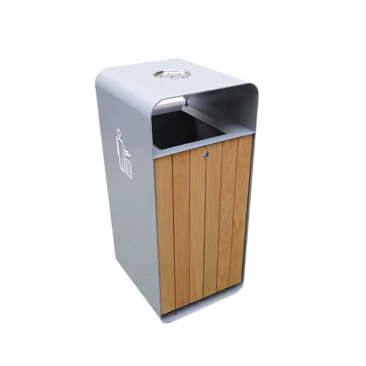 

Wholesale Custom Teak Wood Recycle Bin European Style Square Dust Bin Single Garbage Trash Can With Ashtray