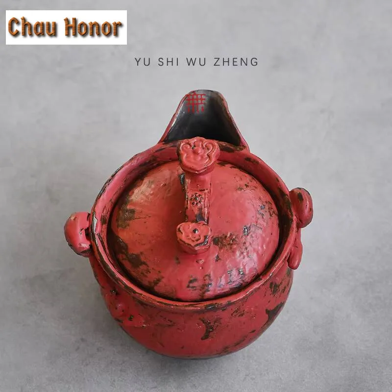 200ml Japanese Rough Pottery Bottle Pot Handmade Powder Yin Red Makeup Hand Grab Pot Creative Tea Maker Kettle Kung Fu Teaware
