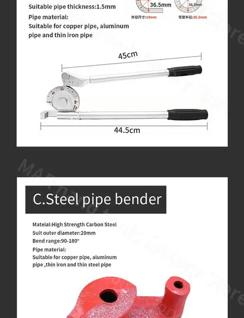 Cintreuse de tubes Maual résistante pour fer, aluminium, cuivre, acier  inoxydable, styles multiples, 0-180, 6mm, 8mm, 10mm, 14mm, 20mm