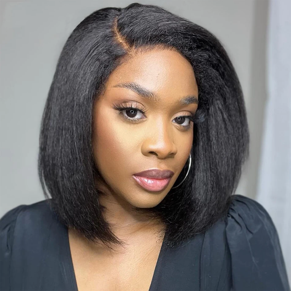 Glueless 13x4 Lace Front Human Hair Wig Short Bob Transparent Yaki Straight Brazilian Remy Pre Plucked