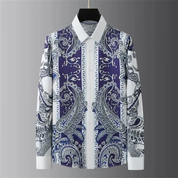 Luxury Printed Shirt Men's Long Sleeve Slim Casual Shirt High Quality Fashionable Popular Extra Large Size No-Iron Men's XS-6XL
