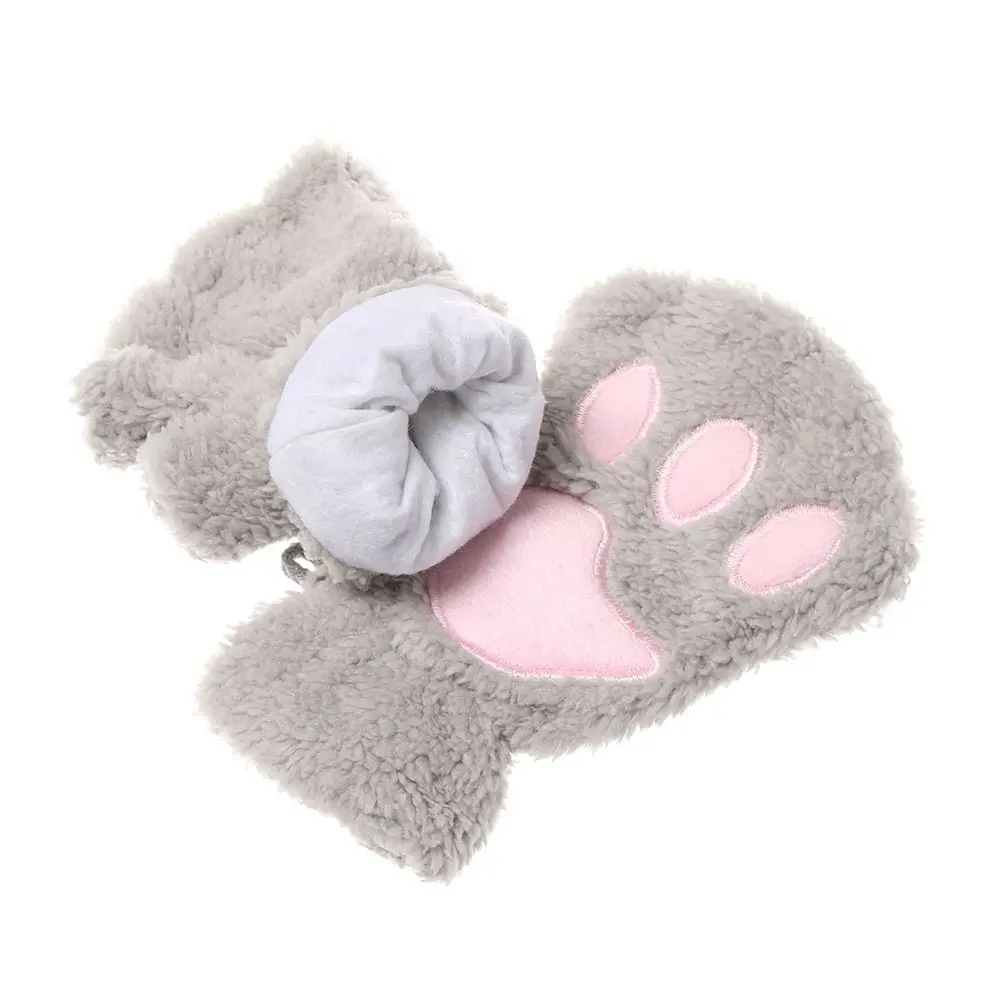 Fashion Warm Plush Warm Fluffy Fingerless Cat Paw Mittens Children Gloves