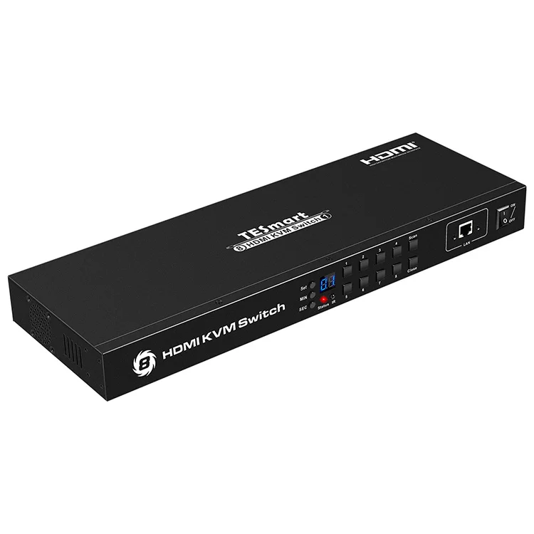 

3840x2160@30Hz IR remote control 8x1 HDMI KVM switch supports USB 2.0 hub and keyboard /mouse