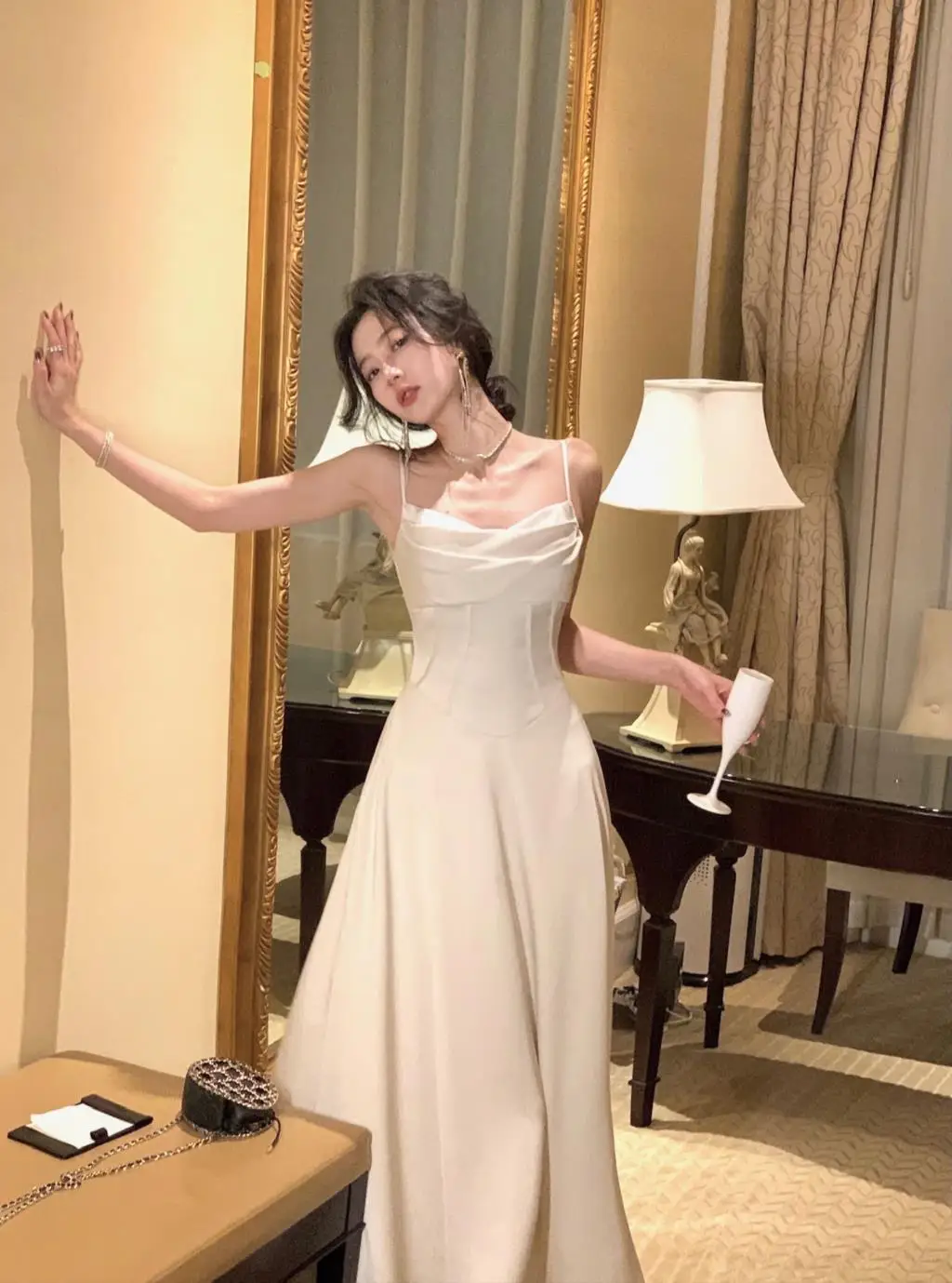 New Summer Satin Midi Dress Women Slim Spaghetti Strap Elegant Party Dresses Wedding Evening Birthday Backless Prom Robe Clothes