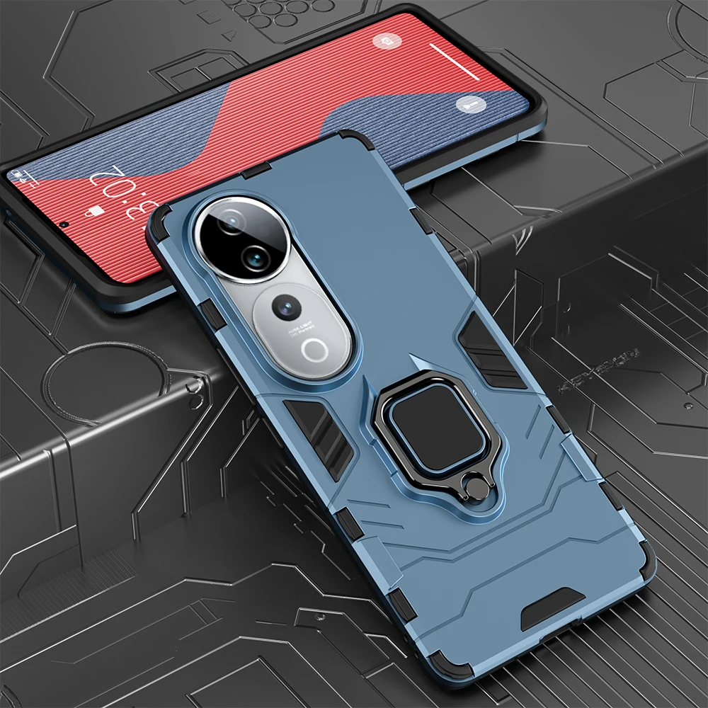 Rugged Shockproof Armor Case with Ring Stand Holder - Soft Silicone + PC Back Cover