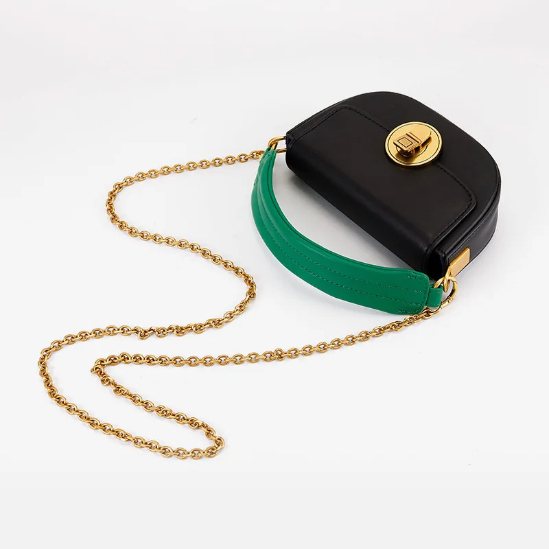 Maxdutti 2023 Autumn Retro Contrasting Color Chain Handbag Single Shoulder Crossbody Bag For Women