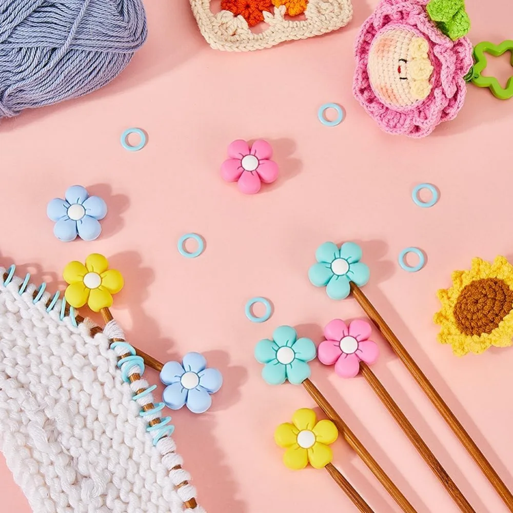 Protectors with Plastic Crochet Markers Silicone Daisy Knit Needle Stopper Point Protector End capss for Crocheting Quilting