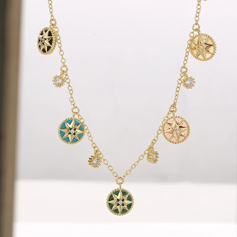 

Multi Compass Eight Pointed Star Necklace Gold Plated Golden Necklaces for Women Luxury Jewelry GIft