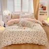 Cute Pink Strawberry Duvet Cover Flat Sheet Pillowcase Floral Bedding Set Girls Bed Linen Soft Thick Washed Cotton Bedclothes 5