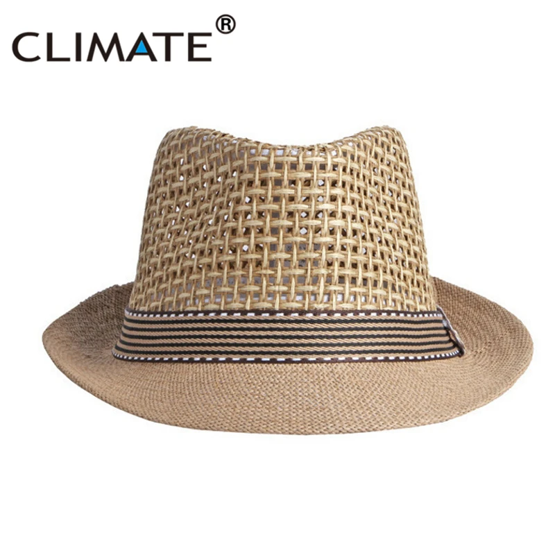 CLIMATE Cool Summer Fedora Retro Cool Men Solid Straw Bowler Hat Cap Vintage Breathable Paper Hat Summer Top Hat Cap for Men 4