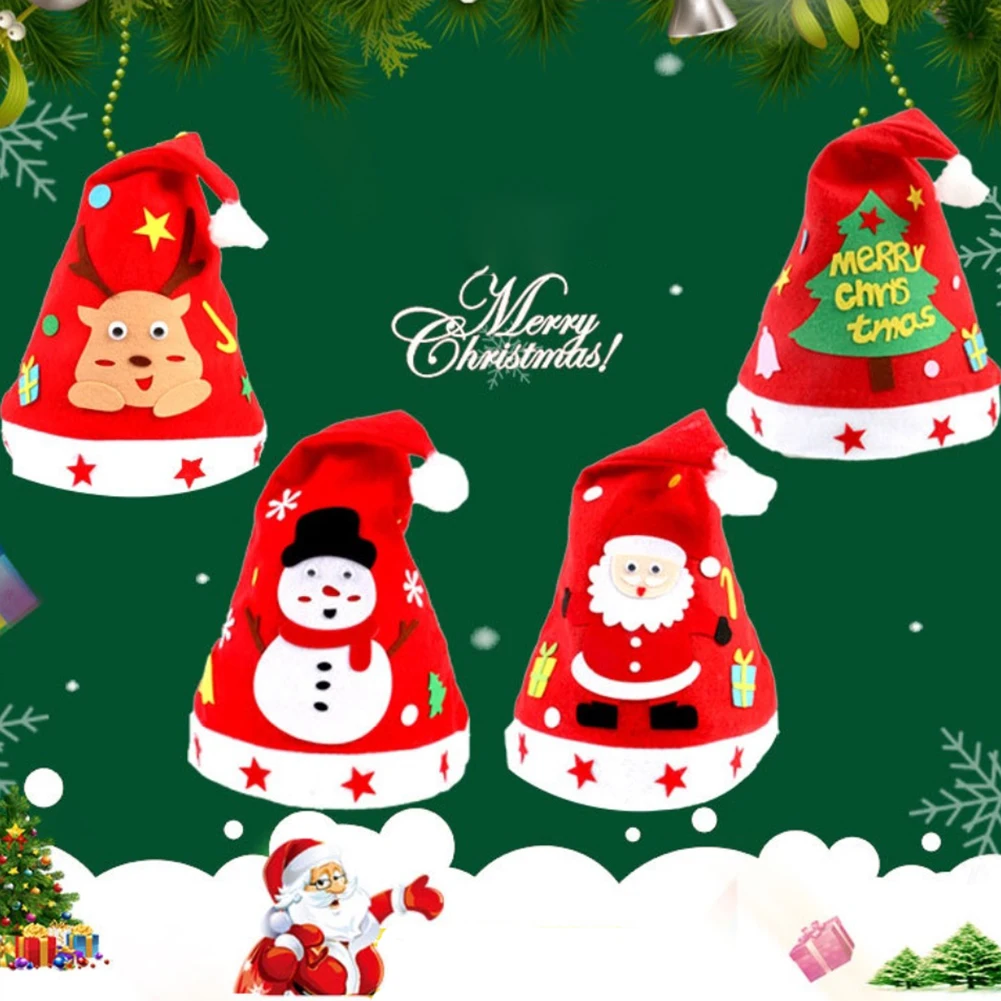 Christmas Santa Hats Handmade DIY Pattern Xmas Hat Creative Children's Christmas Gift