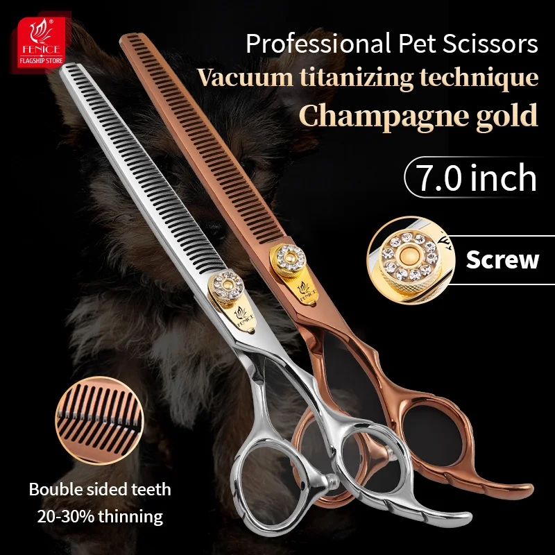Fenice 7.0 inch Double Teeth Pet Thinning Scissors Professional