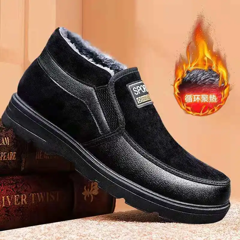 

2024 Winter New Padded Cotton Shoes Casual Shoes for Men Soft Bottom Warm Boots Flat Non-slip Black Snow Boots Tenis Masculino