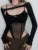 Summer Fashion Solid Color Patchwork Festival Outfit One-Piece Long Sleeve Casual Lingerie Sexy Slightly Sheer Lace-Up Bodysuit