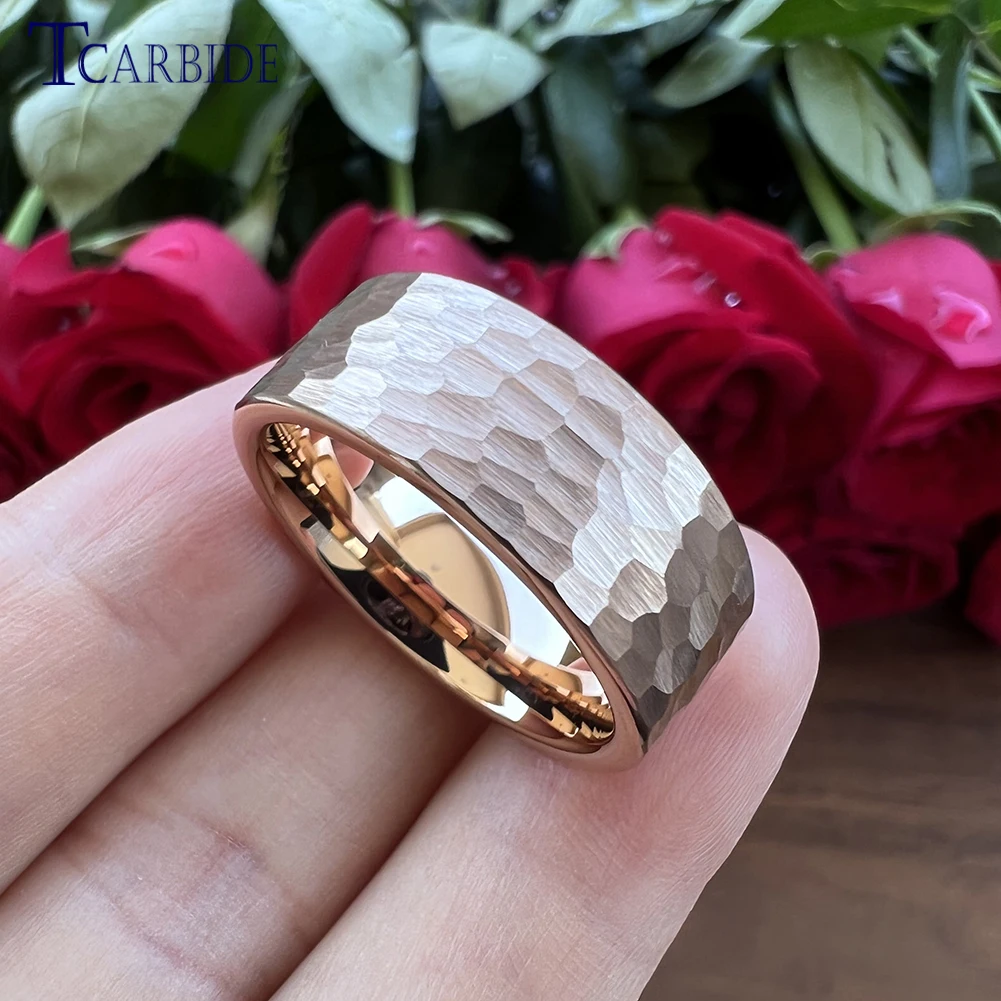 6MM 8MM Men Women Hammer Ring Tungsten Wedding Band Multi-Faceted Brushed Finish Fashion Gift Jewelry