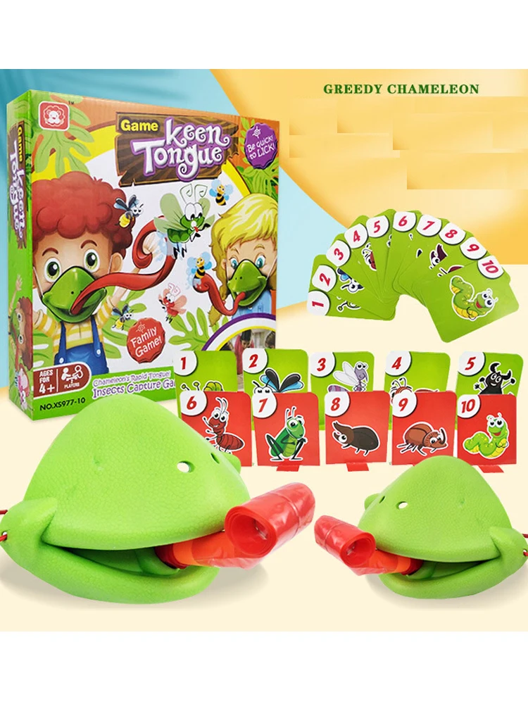 1 SET Frog Greedy Snake Chameleon Blowing Creative Tabletop Games Mask Mouth Fast Lizard Sticking Out Tongue Parent-Child Toys 2