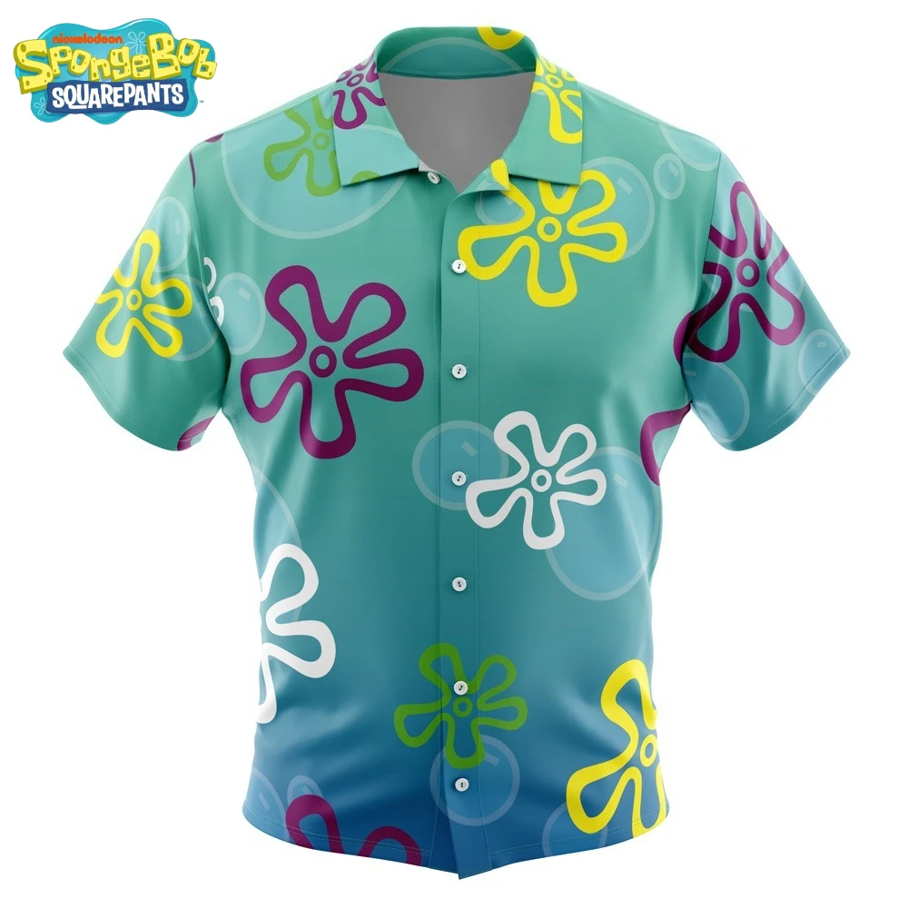 2026 Sommer SpongeBob Schwammkopf Neues Hawaii-Hemd mit Knöpfen für Herren und Damen Urlaub Atmungsaktives Schnelltrocknendes T-Shirt Kurzarm