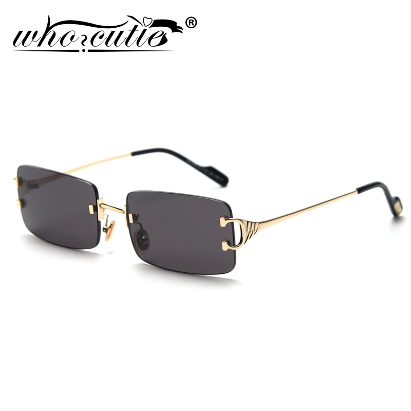 

Red Tinted Rectangle Sunglasses Rimless Men Retro Rectangular Sun Glasses Women 2022 Summer Green Gold Metal High Quality S278