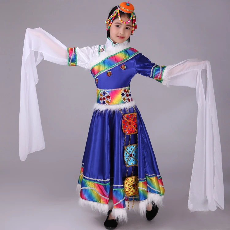 

The New Tibetan Dance Ethnic Dance Clothing Girls Traditional Tibetan Dance Costumes Stage Whter Sleeves Clothes