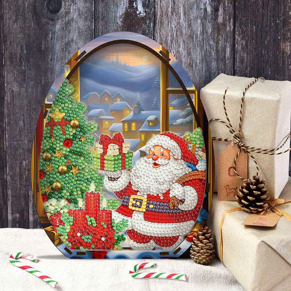 HOMFUN Wooden Christmas Desktop Diamond Art Kits 5D DIY Diamond