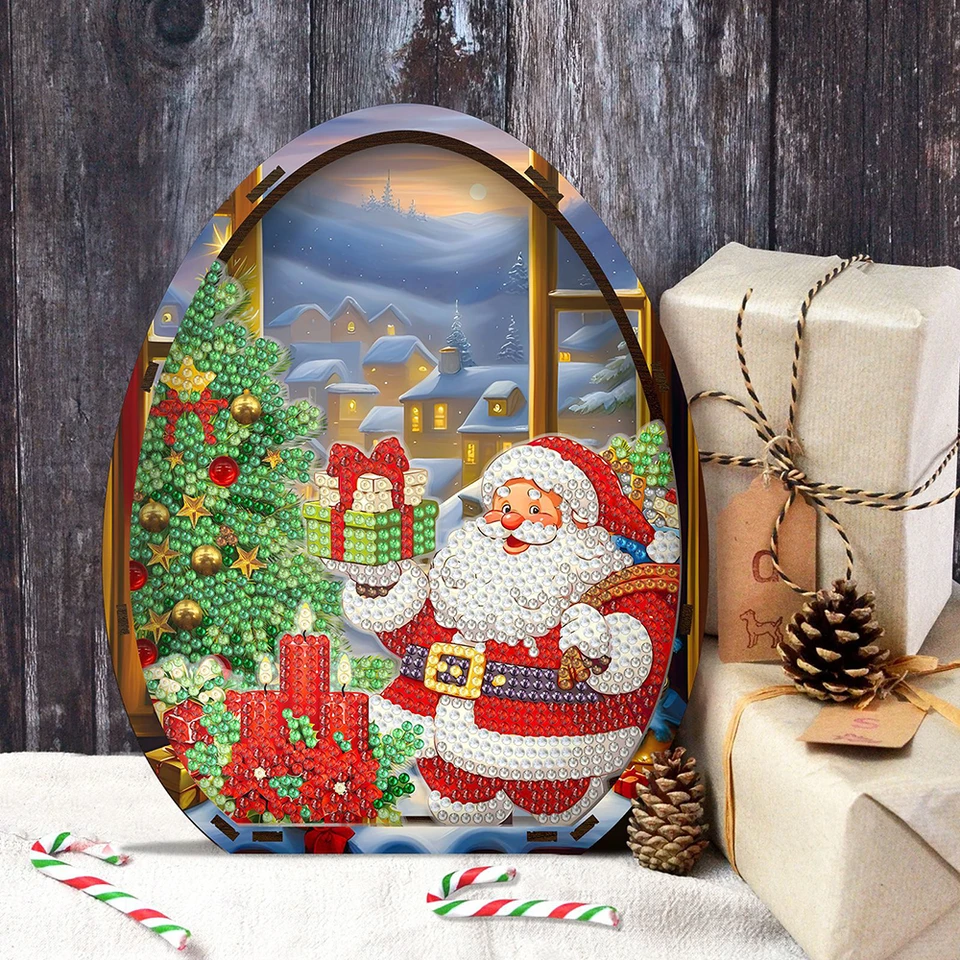 HOMFUN Wooden Christmas Desktop Diamond Art Kits 5D DIY Diamond