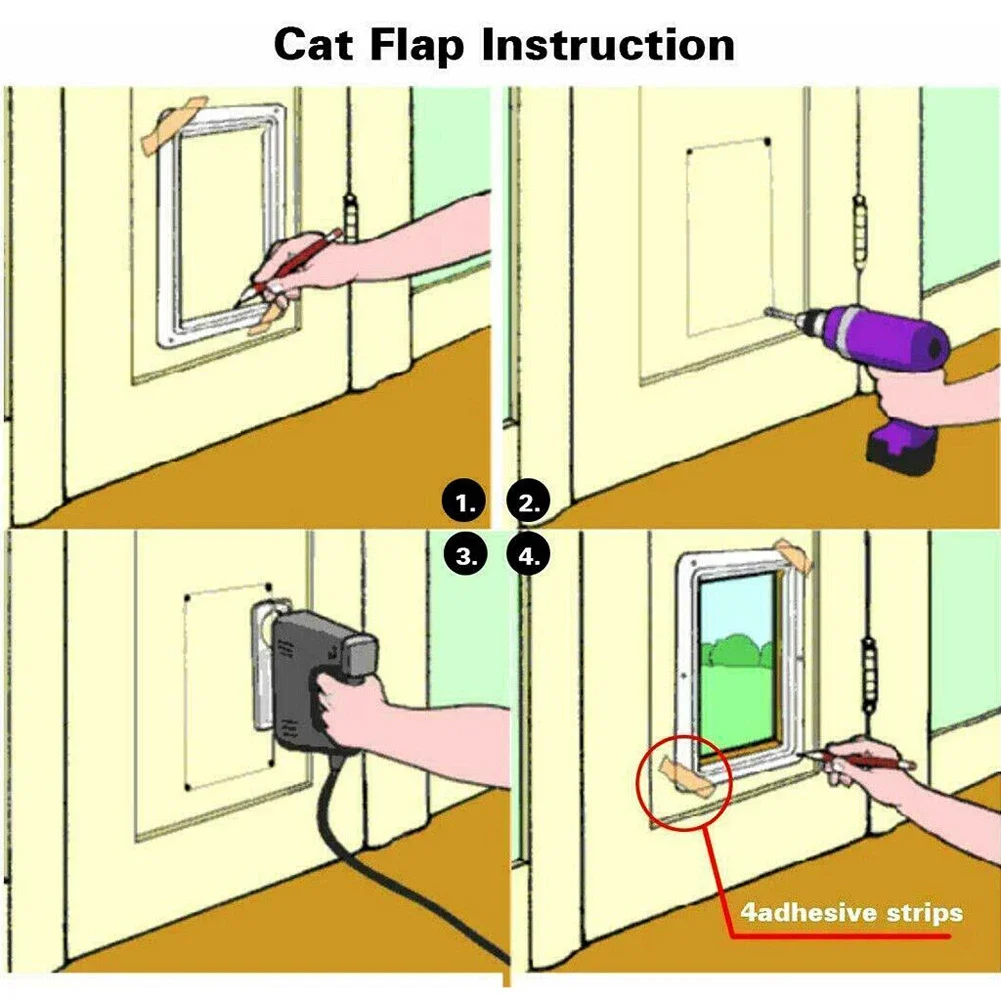 Cat Flap Door Magnetic Pet Door with 4 Way Security Lock For Cats Controllable ABS Plastic Small Puppy Gate Kitten Safety in&out
