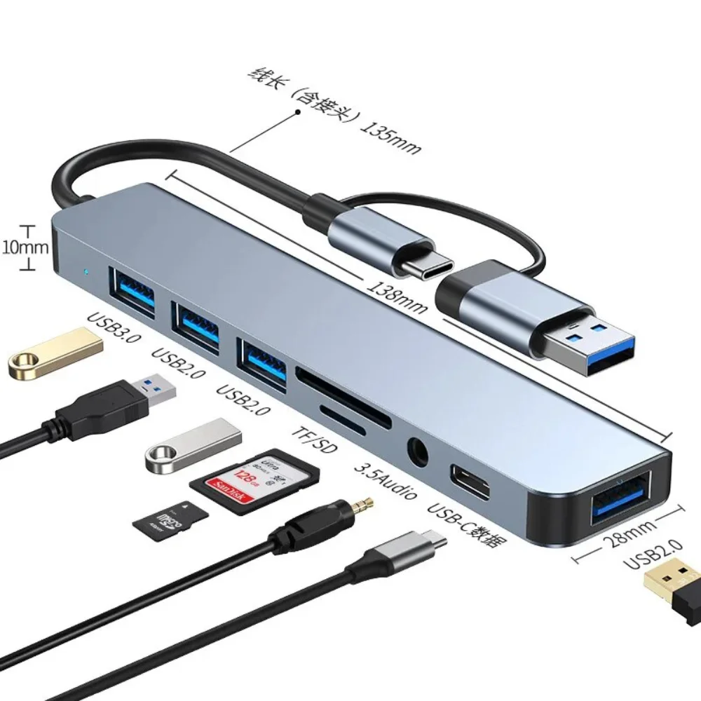USB C Hub USB Splitter 8 in 1 Extender with 4 Port 1 USBC Port TF/SD Card Reader Audio Output Compatible with MacBook
