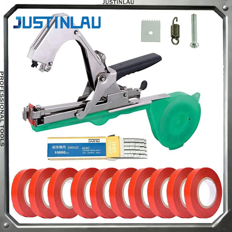 JUSTINLAU Ensemble d'outils pour lier les tomates et les vigne, ruban adhésif pour concombres et vigne, et machine manuelle pour lier les branches